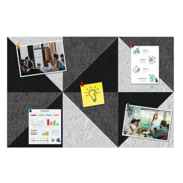 Imagem de HULAVO Placa de cortiça de feltro triangular, autoadesiva, placa de avisos de feltro DIY com 35 pinos para decoração de parede de escritório, escola, casa (preto, cinza escuro e cinza claro)