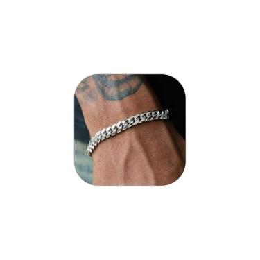 Imagem de ChainsHouse Pulseira masculina de elos cubanos, pulseira masculina de aço inoxidável de 3 mm/6 mm/9 mm/12 mm de largura, 16 cm a 21 cm de comprimento, caixa de presente, 8.3 inch, Metal, Sem Pedra