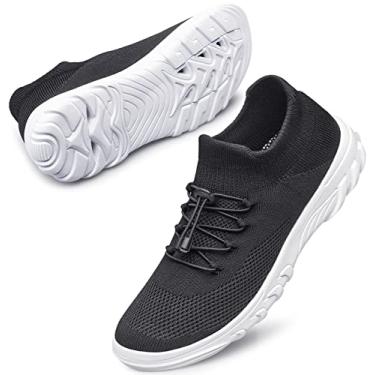 Imagem de DOUSSPRT Tênis de caminhada feminino sem cadarço Hypersoft Sock Tênis aquático casual malha confortável atlético respirável corrida, Preto, 34