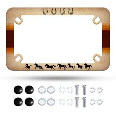 Imagem de Moldura de placa de carro de cavalo para motocicleta, ferradura, animal, material de aço inoxidável, engraçado, suporte de placa de licença para motocicleta, à prova de ferrugem, à prova de