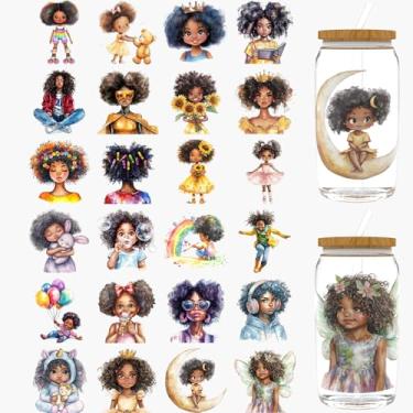 Imagem de Dorsbaby 24 peças de envoltório de copo UV DTF para meninas negras, envoltórios de copo UV DTF para 473 g, óculos, mesas, cadeiras, computadores, papel de transferência UV DTF de alta viscosidade