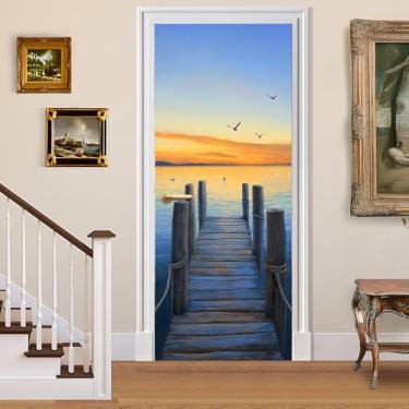 Imagem de BVBOX Adesivos de porta autoadesivos 3D e murais de parede - Papel de parede de vinil para portas, paredes, móveis - resistente a rugas, à prova d'água, decoração de casa removível (ponte de madeira