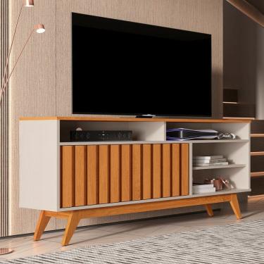Imagem de Rack para TV Até 60 Polegadas Real 2 Portas Ripado Off White/Natural - Giga Móveis