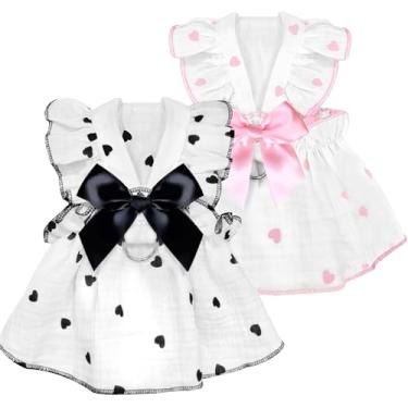 Imagem de Vestidos de cachorro para cães pequenos, meninas, mulheres, cães, gatos, roupas fofas de algodão, roupas extra de verão, decoração de laço, roupa de aniversário de morango (rosa claro e preto, grande)