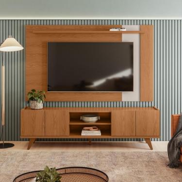 Imagem de Rack com Painel para Tv Leme Brazos 160 cm MDP com Portas Giratórias e Nichos Amadeirado
