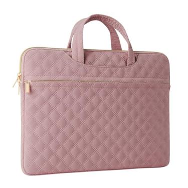 Imagem de Bolsa de transporte para laptop 14-15 polegadas poliéster leve com alça compatível com MacBook Acer ASUS HP Surface Dell Chromebook, rosa