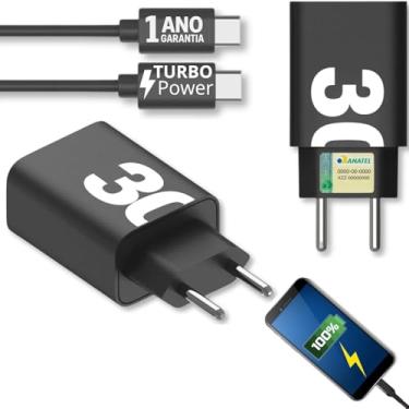 Imagem de Carregador Super Turbo 30W Compatível Com Samsung Galaxy, Motorola, Xioami, iPhone 15 16, Universal, Moto G, Para Todos os Celular Tablets, Fones, Notebooks Tipo C Ultra Rápido 5G Premium 10Click®