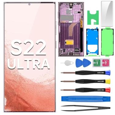 Imagem de BESJMYT Para Samsung Galaxy S22 Ultra AMOLED Screen Replacement OLED Display Touch Digitalizador Montagem Completa com Moldura Borgonha e Botão Lateral Kit de Ferramentas de Reparo de Vidro SM-S908U