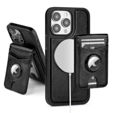 Imagem de SkyEagle Capa carteira compatível com MagSafe iPhone 12 6.1/12 Pro com suporte AirTag, 2 em 1, de couro PU, magnético, destacável com bloqueio de RFID, suporte para cartão de crédito, capa flip com