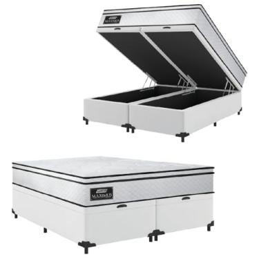 Imagem de Cama Box Baú Casal Queen Gazin Colchão Molas Ensacadas 158x198x65cm New Branco