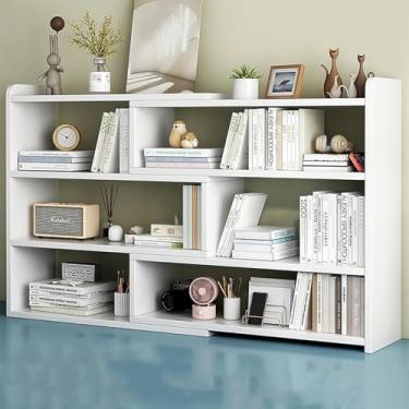 Imagem de Prateleiras De Mesa De Madeira Estante De Mesa Ajustável Estante Pequena Independente Material De Escritório Armazenamento Prateleira De Exibição Mesa Organizador Arrumado, C, 60-120 * 17 * 80