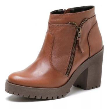 Imagem de Bota Coturno Tratorada Feminina Cano Medio Salto Alto Grosso Ziper Lat