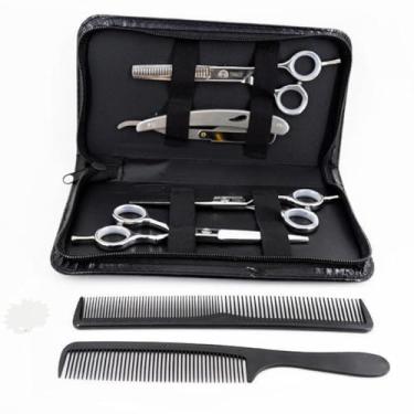 Imagem de Kit 3 Tesouras Barbeiro Cabeleireiro Barba Cabelo Profissional com Navalhete(Inox)