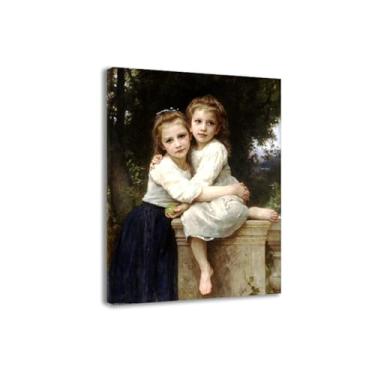 Imagem de LXURY Bouguereau.Duas irmãs. Reprodução de pinturas famosas. Arte de parede em tela. Pôsteres e impressões. Imagem para decoração de casa 40 x 56 cm Moldura interna