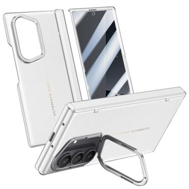 Imagem de POYUFRG Capa de couro para Samsung Galaxy Z Fold 7, tela de vidro temperado HD, proteção com tudo incluído, capa com suporte de lente de metal, branca, Z Fold 7