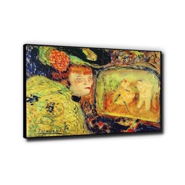 Imagem de Pintura Cubismo "The 'Divan Japonais'" de Picasso Pôster de arte famoso impresso em tela pronto para pendurar Picasso Arte abstrata de parede para sala de estar 60 x 90 cm moldura preta