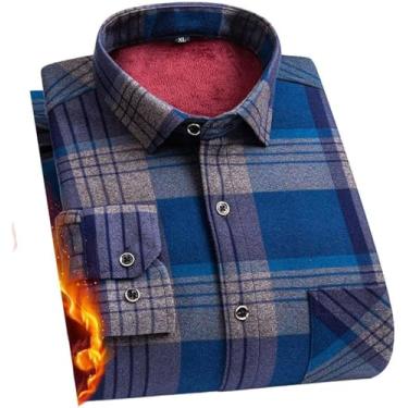 Imagem de Camisa De Vestir Masculina Quente - Padrão De Grade Mais Veludo Grosso Slim Fit Camisas De Negócios Para Homens, Plaid, 6XL