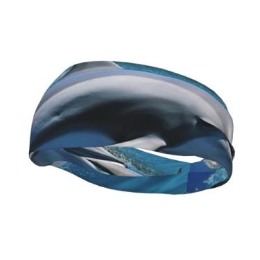 Imagem de Bandanas de corrida para homens e mulheres, golfinhos, faixas de suor esportivas com absorção de umidade, moda, lenço de cabeça atlético, faixa de cabelo elástica para tênis, basquete, corrida