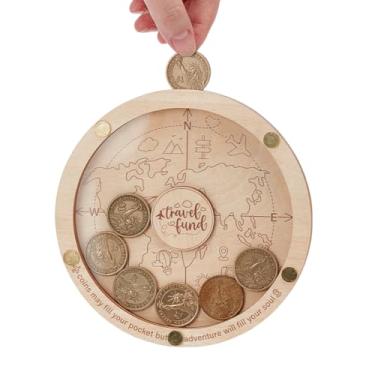 Imagem de PH PandaHall Porta-moedas para exibição de moedas de madeira personalizada caixa de 15 cm para colecionar moedas de 15 cm, suporte de moedas de desafio para amantes de viagens, colecionador de