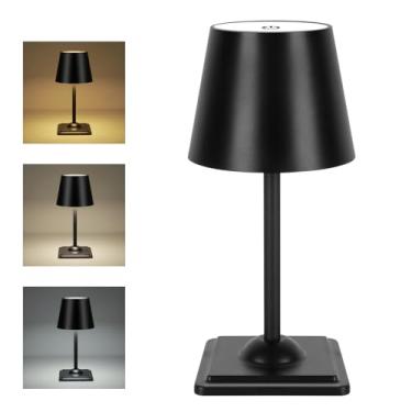 Imagem de SOUDFK Candeeiro de mesa sem fio, luminária de mesa regulável em 3 cores, pequena luz recarregável para quarto, mesa de cabeceira (preta, 1 peça)