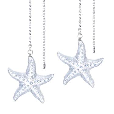 Imagem de LONGSHENG - SINCE 2001 - Pacote com 2 correntes de extensão para ventilador de teto com estrela do mar de vidro azul transparente decorativa de 58 cm conjunto de corrente para lâmpada de teto