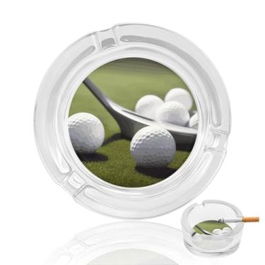 Imagem de Cinzeiro de vidro de cristal de golfe, cinzeiro redondo para fumar de vidro resistente, portátil, decorativo, moderno, para uso em casa, escritório, interior, exterior, pátio