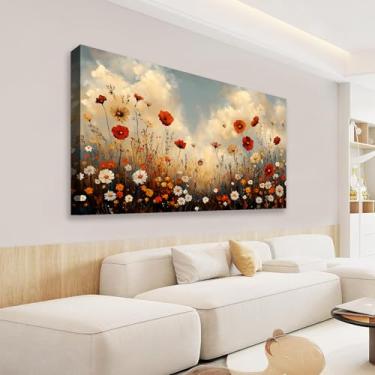 Imagem de JLXART Arte de parede em tela de flor grande, impressão de flores silvestres marrom para sala de estar, escritório, decoração de casa, 50 x 101 cm