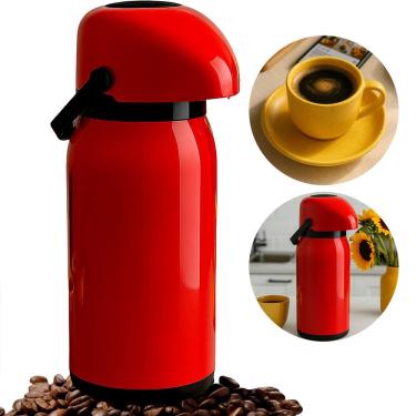 Imagem de Garrafa Térmica Mantem Por Horas 1.8Litro Vermelha Tampa Hermética Café, Chimarrão