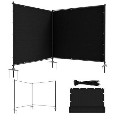 Imagem de ECOOPTS Conjunto De Cerca De Privacidade De 6'Hx12'L Com Postes E Trilhos, Kit De Cerca Com Pontas De Solo Para Pátio, Jardim, Piscina E Quintal (Preto)