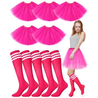 Imagem de Maiteenly 10 peças de saia tutu adulta para mulheres e meias listradas no joelho corredores dançam coloridas fantasias de carnaval em grupo, rosa, One Size
