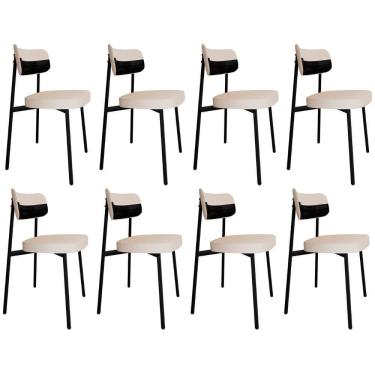 Imagem de Cadeira De Jantar Estofada Kit 8 Ella M25 Linho Palha-preto - Mpozenato