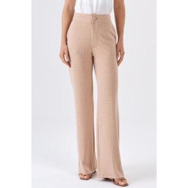 Imagem de Calça PKS Alfaiataria Jacquard Pied De Poule Bege-Feminino