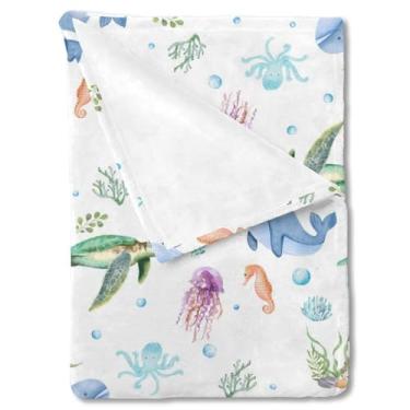 Imagem de Cobertor de enrolar para bebê, cobertor macio de 71 x 99 cm, edredom com tema de tartaruga marinha para meninos, meninas e crianças pequenas que recebem cobertores para meninos