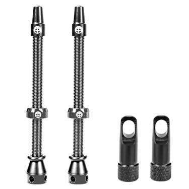 Imagem de OFFBONDAGE Hastes de válvula sem câmara de ar 45/65/85 mm, kit de haste de válvula Presta de liga super leve com ferramenta de remoção de núcleo de válvula, serve na maioria dos aros MTB de estrada