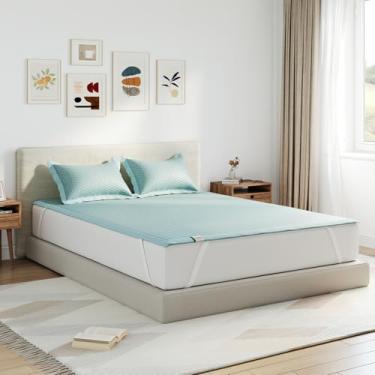 Imagem de Novilla Almofada de dormir de verão tamanho solteiro (1 tapete refrescante + 1 fronha), tapete de dormir com bolso profundo para colchão de 20 a 53 cm, bandagem elástica, almofada de colchão lavável e
