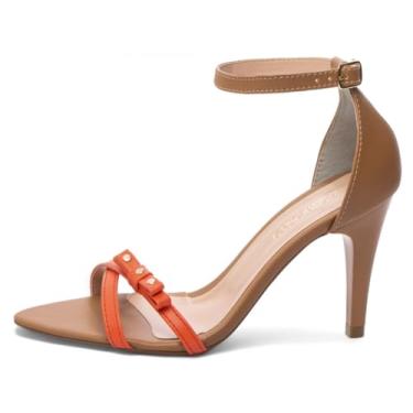 Imagem de Sandália Feminina Salto Alto Fino 9cm Caramelo - Estilo e Conforto Garantidos! (Laranja, BR, Adulto, Numérico, 35)