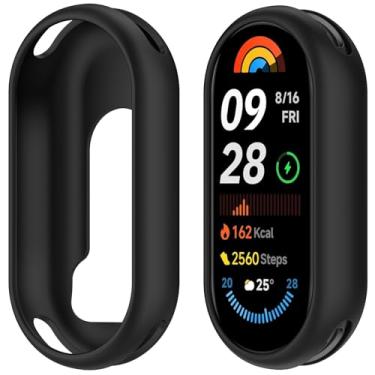 Imagem de AWADUO Capa protetora de reposição para smartwatch compatível com Xiaomi MI Smart Band 10/10 NFC/9/9 NFC/8/7/6/5/4 acessórios de relógio antiqueda (superfície lisa preta)