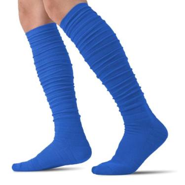 Imagem de Meias de futebol IRAMY Scrunch Long para homens, jovens e meninos, azu