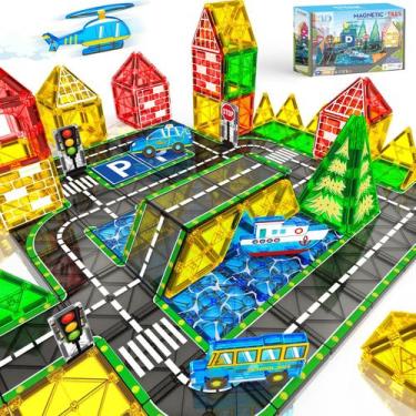 Imagem de Conjunto de estrada Magnetic Tiles KAEILORU com carro para crianças 3-
