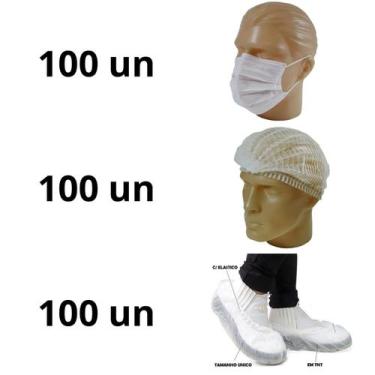 Imagem de kit 100 Propé 100 toucas 100 mascara TNT branco  descartavel - ARADESC