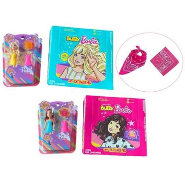 Imagem de Kit 2 Bonecas Patty, Lenço Rosa+ 2 caixas c/ 100 un Chiclete - Buzzy, 