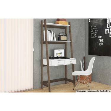 Imagem de Estante p/ Sala RT3120 Escrivaninha c/ 2 Gavetas e 2 Prateleiras 83x180cm Rustico/Branco - Movelbento