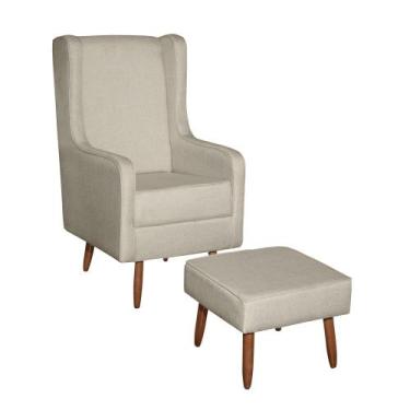 Imagem de Poltrona Retro com Pés Palito com Puff Linho Bege Fratello