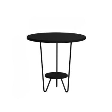 Imagem de Mesinha de Canto Apoio Lateral Sofá Italy Base de Ferro Tampo Redondo de Madeira Casa Sala Decoração(COBRE/AMÊNDOA)