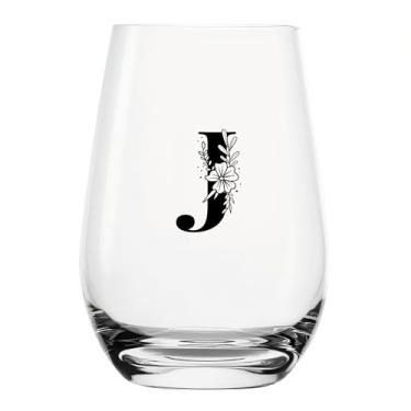 Imagem de YJXIN Taça de vinho engraçada sem haste A-Z monograma presentes para homens, mulheres, amigos, Sra. Amante do alfabeto de vinho, presentes exclusivos de aniversário para mulheres 500 ml (letra J),