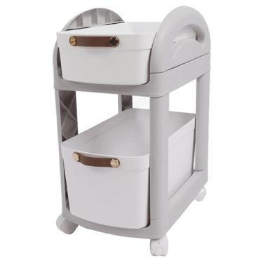 Imagem de Organizador de armazenamento móvel carrinho de armazenamento multifuncional prateleiras de armazenamento rack com 2 grandes organizadores para armazenamento de quarto