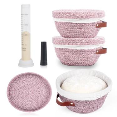 Imagem de Conjunto de cesta de algodão empilhável à prova de banneton, com pote de alíquota profissional para rastreamento de elevação – Cesta oval de pão de 5 x 25 cm, ferramentas de cozimento de fermento para