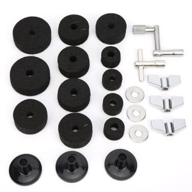 Imagem de Kit de petadela de tambor munefe, címbal de tambor Felt Pad, acessório de pratos com as porcas da asa de base Acessórios de percussão para a maioria dos kits de bateria (23pcs) (Portanto)