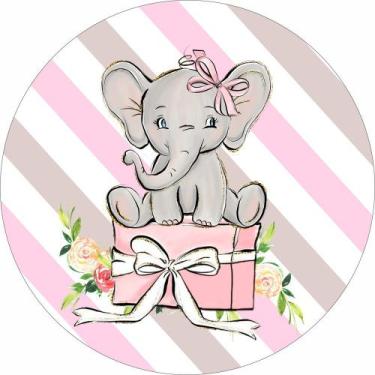 Imagem de Painel de Tecido Sublimado Redondo Elefantinha Rosa Aniversário Presen
