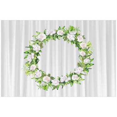 Imagem de Painel de Tecido Sublimado Aro de Folhas e Flores Cortina Branca - Fab